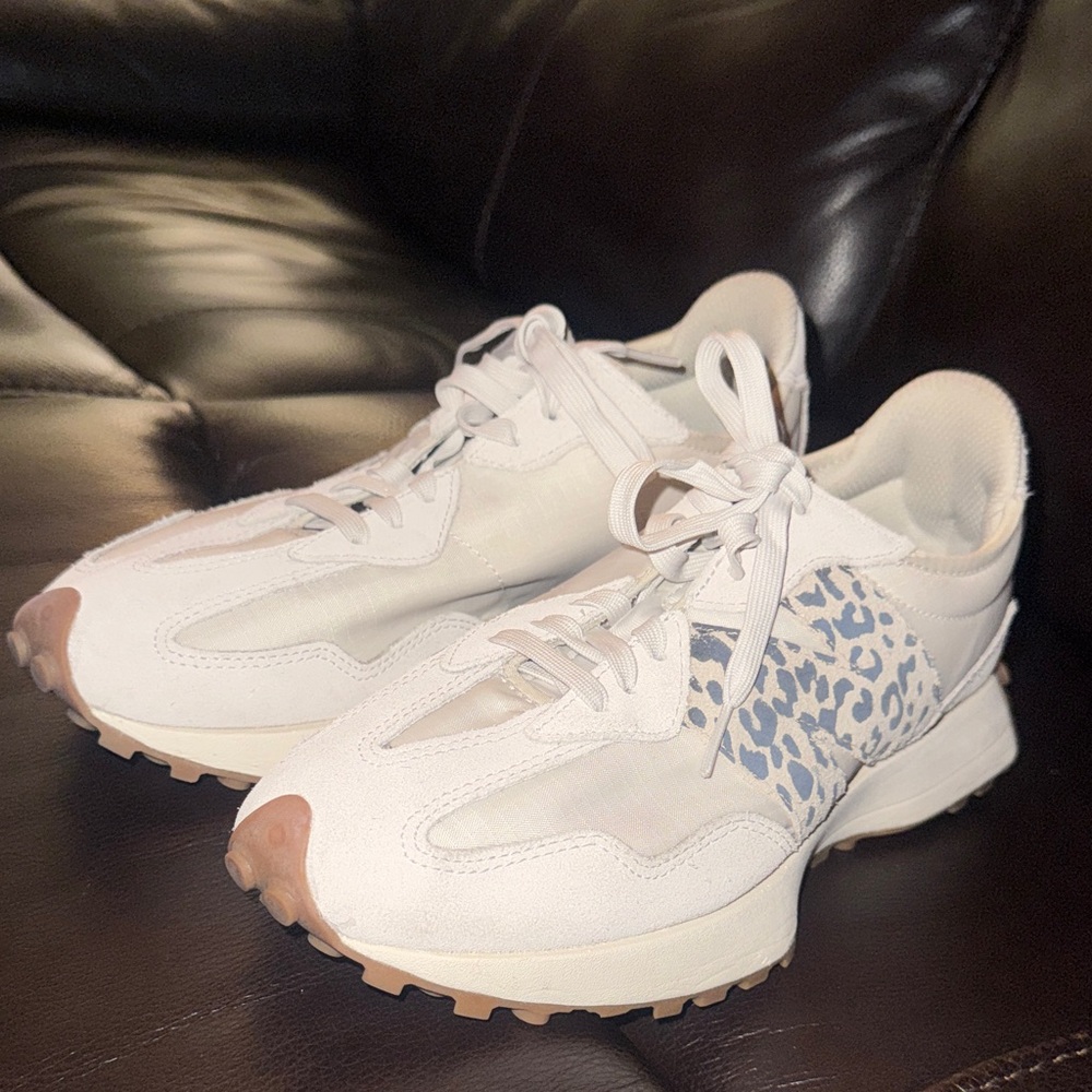 New Balance 327 Women’s Cream & Tan Sneakers with Leopard Accent